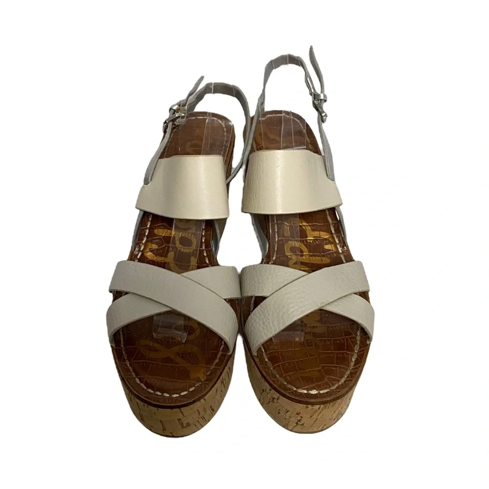 Sam Edelman Destiny Platform Fall Preppy Chic Leather Wedge‎ Sandal White Silver